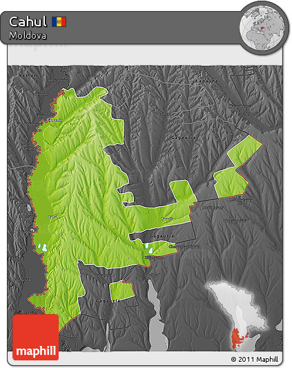 Physical 3D Map of Cahul, darken, desaturated