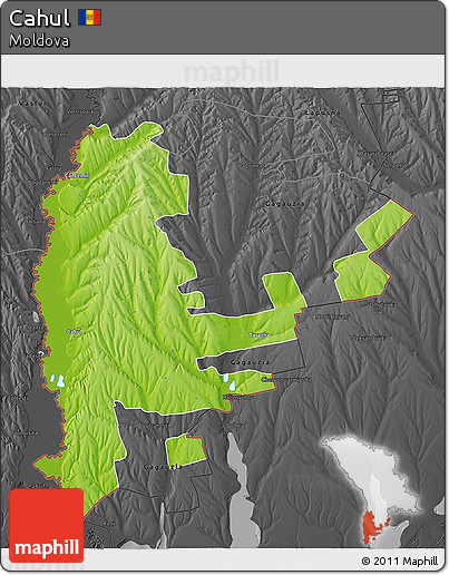 Physical 3D Map of Cahul, darken, desaturated