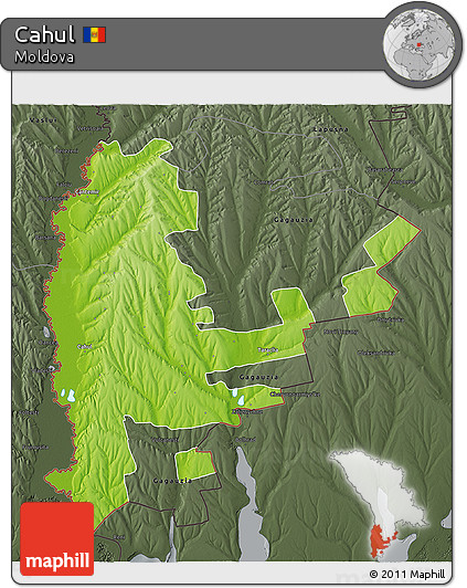 Physical 3D Map of Cahul, darken, semi-desaturated