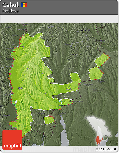 Physical 3D Map of Cahul, darken, semi-desaturated