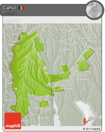Physical 3D Map of Cahul, lighten, semi-desaturated