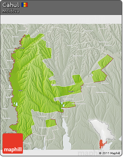 Physical 3D Map of Cahul, lighten, semi-desaturated