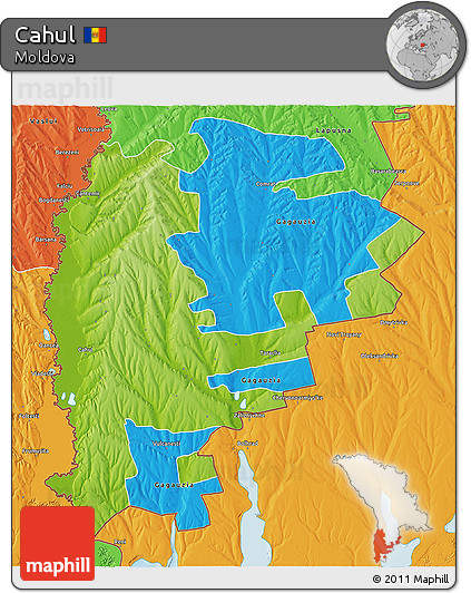 Physical 3D Map of Cahul, political outside