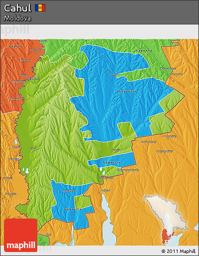 Physical 3D Map of Cahul, political outside