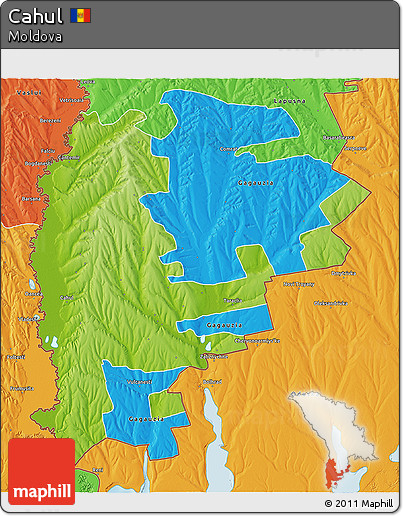Physical 3D Map of Cahul, political outside
