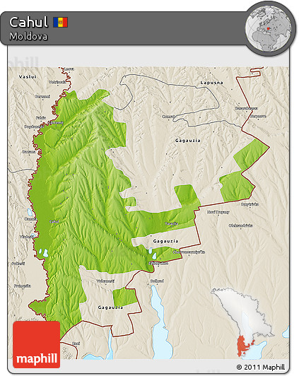 Physical 3D Map of Cahul, shaded relief outside