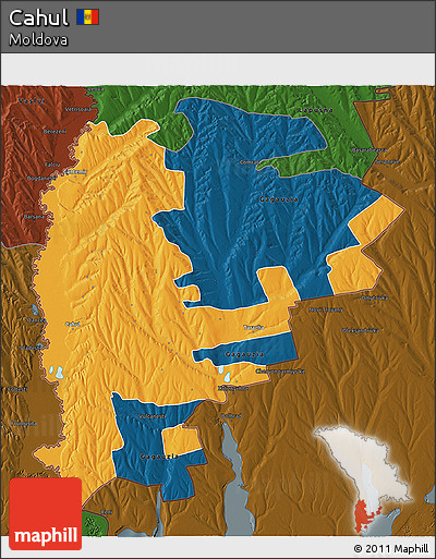 Political 3D Map of Cahul, darken