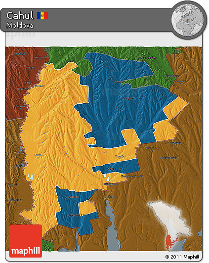 Political 3D Map of Cahul, darken