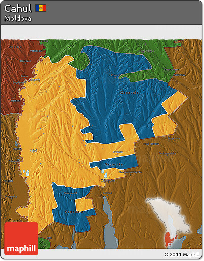 Political 3D Map of Cahul, darken