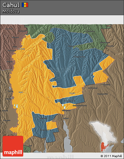 Political 3D Map of Cahul, darken, semi-desaturated