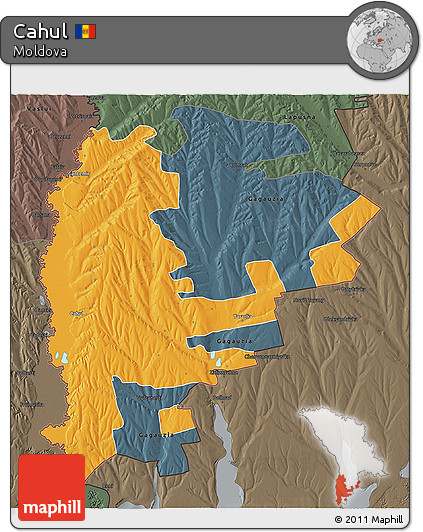 Political 3D Map of Cahul, darken, semi-desaturated