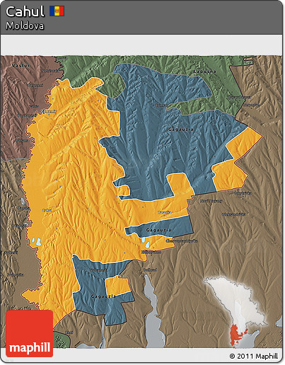 Political 3D Map of Cahul, darken, semi-desaturated