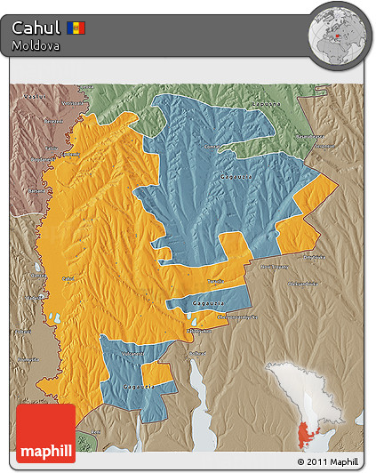 Political 3D Map of Cahul, semi-desaturated