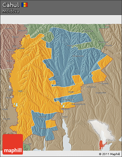 Political 3D Map of Cahul, semi-desaturated