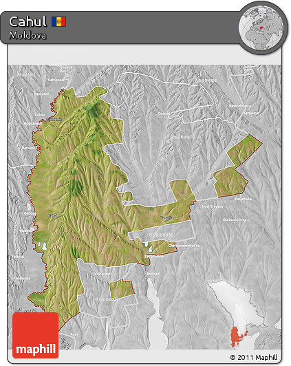 Satellite 3D Map of Cahul, lighten, desaturated