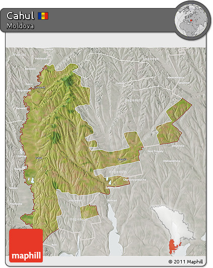 Satellite 3D Map of Cahul, lighten, semi-desaturated