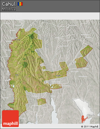 Satellite 3D Map of Cahul, lighten, semi-desaturated