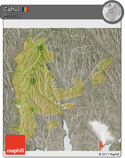 Satellite 3D Map of Cahul, semi-desaturated