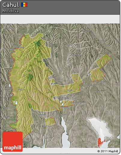 Satellite 3D Map of Cahul, semi-desaturated