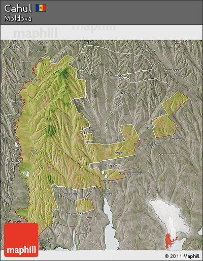 Satellite 3D Map of Cahul, semi-desaturated