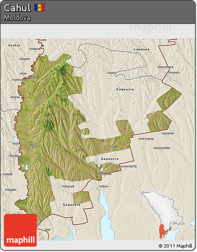 Satellite 3D Map of Cahul, shaded relief outside