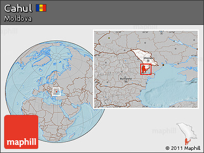 Gray Location Map of Cahul, highlighted country, hill shading
