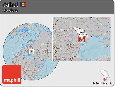 Gray Location Map of Cahul, highlighted country, hill shading