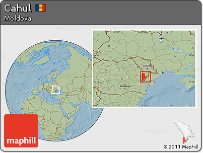 Savanna Style Location Map of Cahul, within the entire country, hill shading