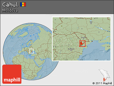 Savanna Style Location Map of Cahul, within the entire country, hill shading