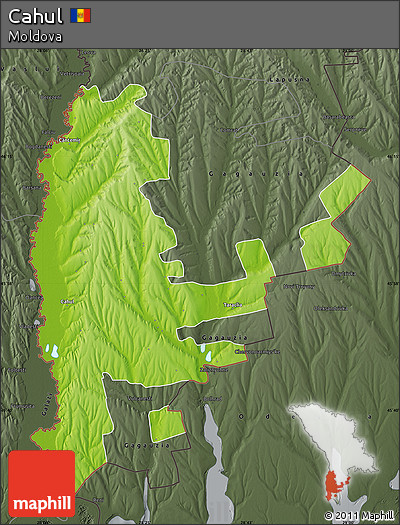 Physical Map of Cahul, darken, semi-desaturated
