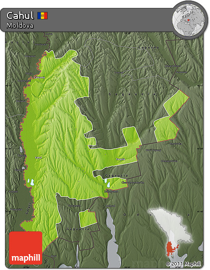Physical Map of Cahul, darken, semi-desaturated