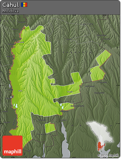 Physical Map of Cahul, darken, semi-desaturated