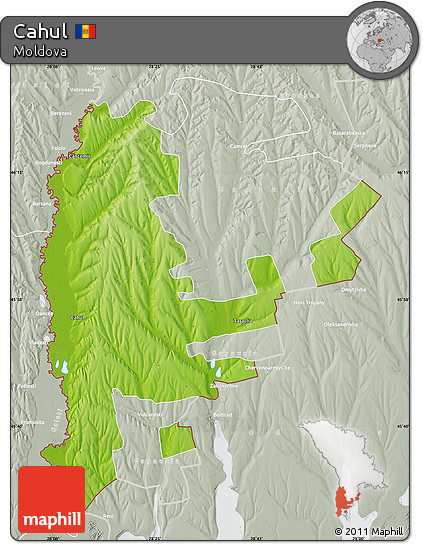 Physical Map of Cahul, lighten, semi-desaturated