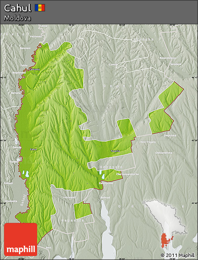 Physical Map of Cahul, lighten, semi-desaturated
