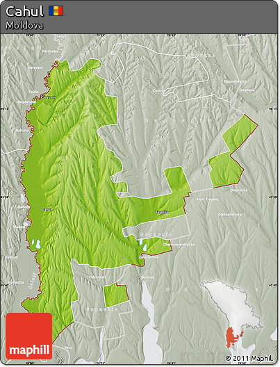 Physical Map of Cahul, lighten, semi-desaturated