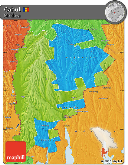 Physical Map of Cahul, political outside