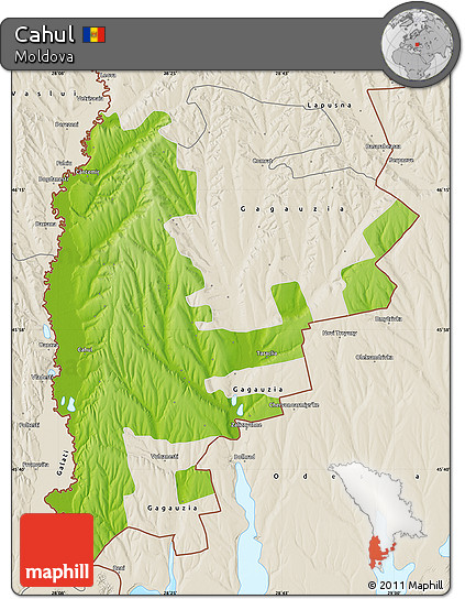 Physical Map of Cahul, shaded relief outside