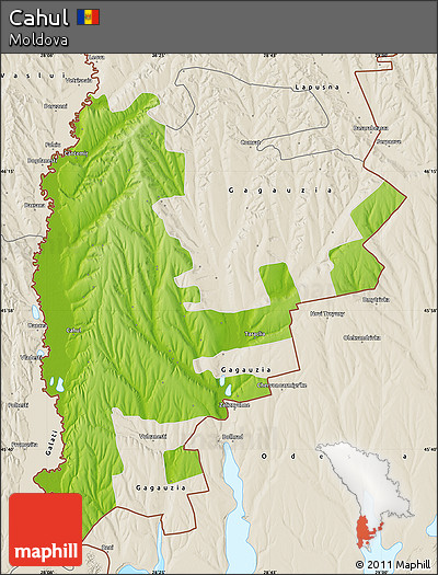Physical Map of Cahul, shaded relief outside