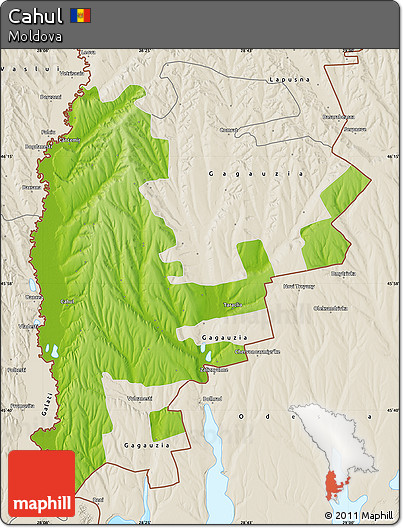 Physical Map of Cahul, shaded relief outside