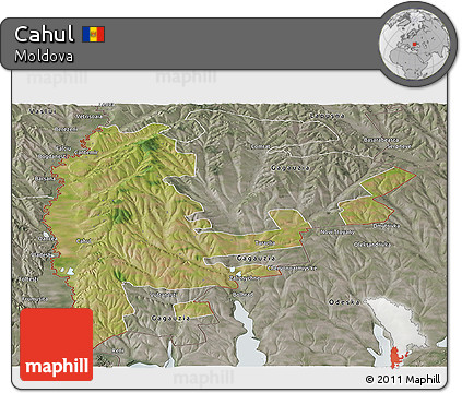 Satellite Panoramic Map of Cahul, semi-desaturated