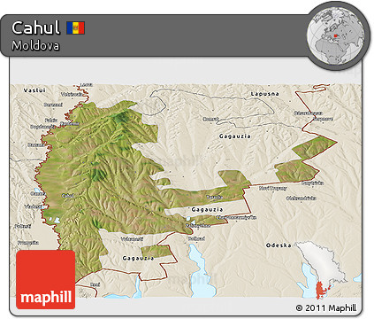 Satellite Panoramic Map of Cahul, shaded relief outside
