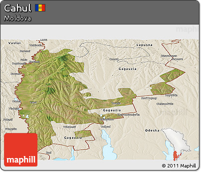 Satellite Panoramic Map of Cahul, shaded relief outside