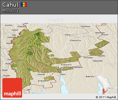 Satellite Panoramic Map of Cahul, shaded relief outside