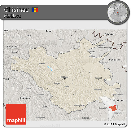 Shaded Relief 3D Map of Chisinau, semi-desaturated
