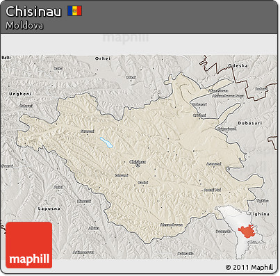 Shaded Relief 3D Map of Chisinau, semi-desaturated