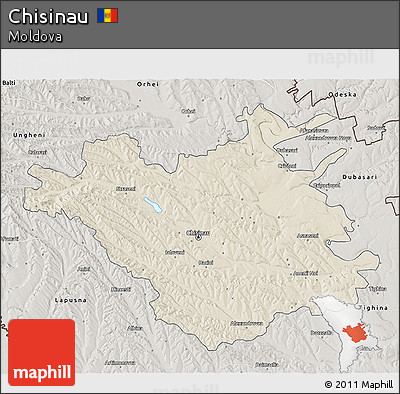 Shaded Relief 3D Map of Chisinau, semi-desaturated