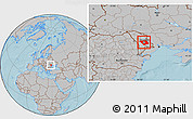 Gray Location Map of Chisinau, within the entire country, hill shading