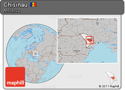 Gray Location Map of Chisinau, highlighted country, within the entire country