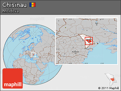 Gray Location Map of Chisinau, highlighted country, within the entire country