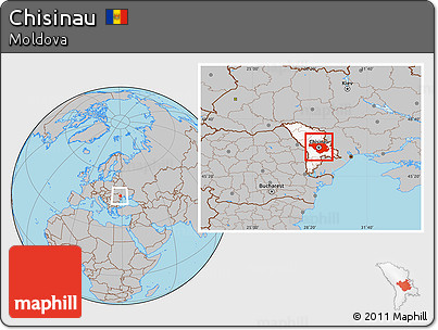 Gray Location Map of Chisinau, highlighted country, within the entire country